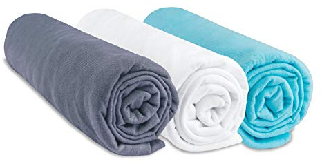 Lot de 3 Draps Housse 70x140 cm Lit Bébé Lit Enfant 70 x 140 cm| 100% Coton Jersey | Gris Blanc Turquoise | Extensible | Sommeil sain | Marque Easy dort | Oeko-Tex | Qualité | Fabriqué en Europe