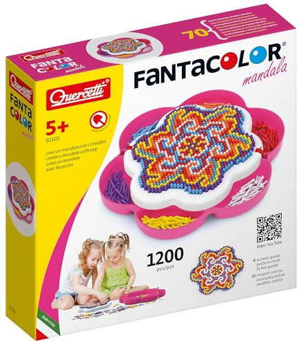 Quercetti Fantacolor Mandala Daisy Mosaik Bastelset Kinder 5+ Jahre Mosaiksteine zum Basteln Kreatives Spielzeug Einhorn Bastelset Alternative Montessori Lernspiel Mosaiksteine