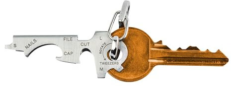 True Utility Key Tool - 8 In 1 Multitool - Couteau coupeur de coffre-fort, tournevis, décapsuleur, lime à ongles, pince à épiler et nettoyeur d'ongles - Pour le camping et les voyages