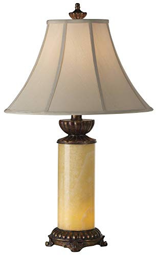 Barnes and Ivy Traditional Table Lamp with Night Light 28.5 Tall Dark Bronze Cream Onyx Stone Column Off White Bell Shade Decor for Living Room Bedroom House Bedside Nightstand Home Office