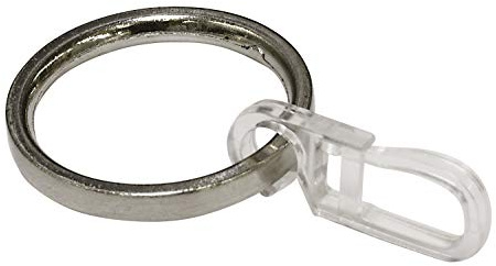 Gardinia Gardinenringe für Gardinenstangen mit Ø 19 mm, Mit Gardinenhaken, 6 Stück, Vorhangringe, Breite 4 mm, Metall, Edelstahl-Optik