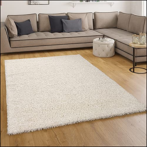 Paco Home Alfombra Sky Lisa De Pelo Alto Largo Estilo Shaggy En Crema, tamaño:80x150 cm