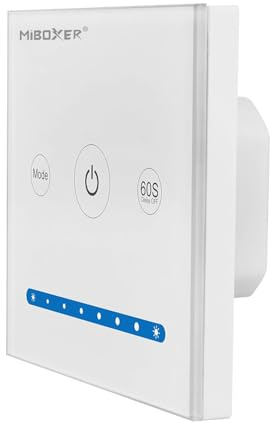 LIGHTEU, MiBoxer LED Wandpanel Single Color – 2.4GHz Funk Dimmer für einfarbige LED Streifen, Touch Glaspanel, 12–24V DC, stufenlose Helligkeitssteuerung, P1