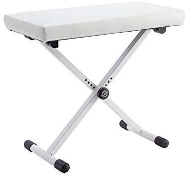 K&M 14077 Keyboardbank Reinweiß aus Stahl, Kunstleder - Polstersitz mit breiter Sitzfläche - flach zusammenlegbar
