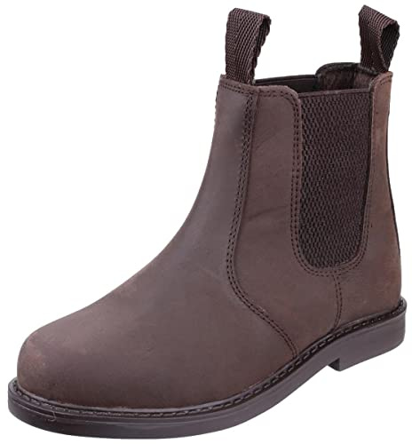 Amblers Enfants Cuir Bottes Bottines À Enfiler Chaussures Cheville Sans Lacets Marron 33