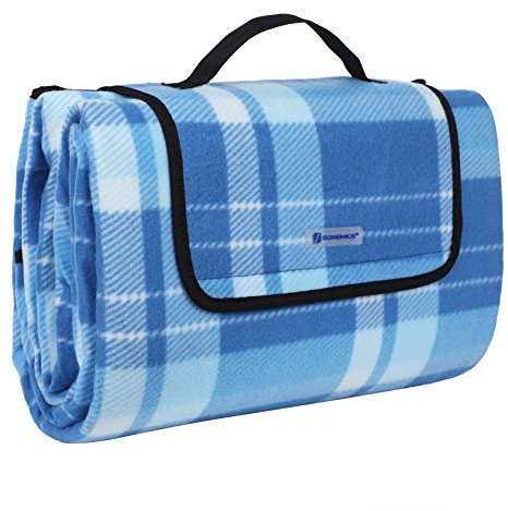 SONGMICS Coperta Picnic con Strato Impermeabile, 200 x 200 cm, Telo da Campeggio Spiaggia Giardino Esterno, Pieghevole e Leggera, Scozzese Blu GCM71B