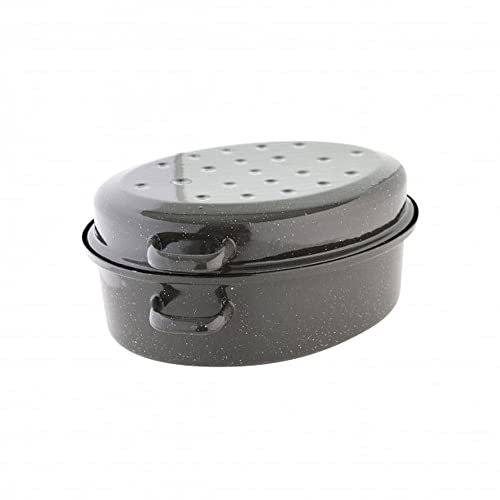 axentia Gansbräter schwarz/weiß 42 cm, Bräter mit Deckel, hochwertiger Bräter aus Emaille induktionsgeeignet, pflegeleichter Bratentopf Volumen ca. 10,5 Liter, Deckel als Pfanne verwendbar