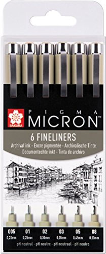 PIGMA MICRON Fineliner SET (6 Stifte, schwarz)