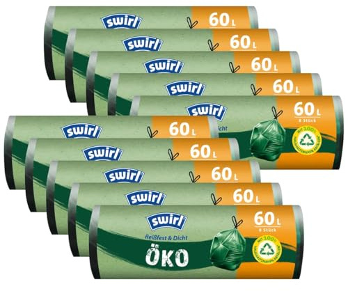 Swirl Öko Müllbeutel 60L 8 stk./ Rolle mit Zugband (10er Pack)
