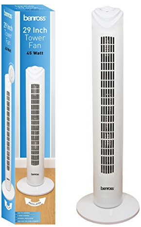 Benross 43940 29-Inch Tower Fan / 3 Speed Control / 90 Degree Oscillation / Home, Office or Commercial Fan / 45 Watt Power
