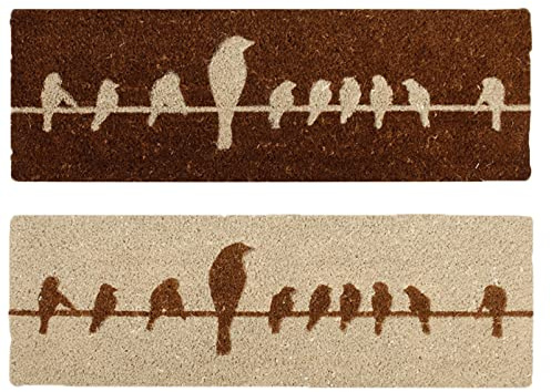 Paillasson en fibre de coco motif oiseau sur branche Beige