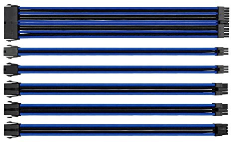 Thermaltake TtMod Sleeve Extension Power Supply Cable Kit ATX/EPS/8-pin PCI-E/6-pin PCI-E with Combs, Blue/Black AC-035-CN1NAN-A1