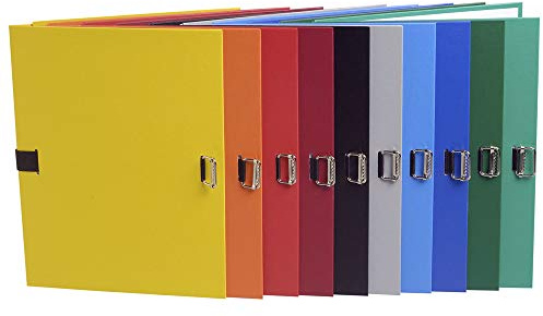 Exacompta - Réf. 720E - Carton de 10 chemises à dos extensible en papier toilé couleur - dos extensible jusqu'à 13 cm - fermeture par sangle - dim 24 x 32 cm - pour format A4 - couleurs assorties