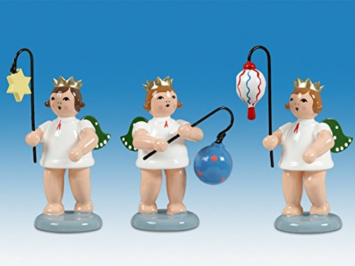 Rudolphs Schatzkiste Holzfigur Engelfiguren mit Lampion 3-teilig und Krone Höhe 6cm NEU Holzengel Instrument Seiffen Erzgebirge Figur Dekoration Holzfiguren Weihnachten Fensterschmuck Spielzeug Deko