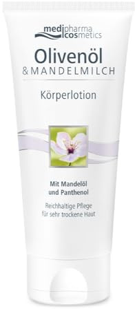 Olivenöl, Mandelmilch Körperlotion, 200 milliliter | Mit Mandelöl und Panthenol, Reichhaltige Pflege für sehr trockene Haut