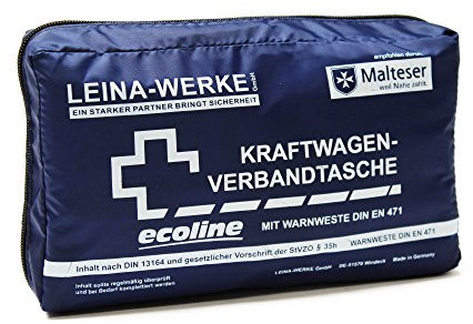Leina Werke Trousse de Secours pour Voiture - 11053 Compact Ecoline avec Gilet et Velcro (Bleu/Blanc)