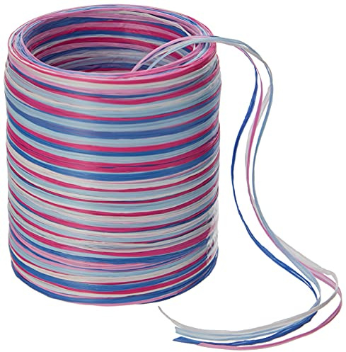 PRÄSENT C.E. Pattberg Raffia-Multicolour Bastband pink-blau-weiß, 50 m Geschenkband zum Einpacken, 5-strängiges Bastelband für Geschenke, Zubehör zum Dekorieren & Basteln