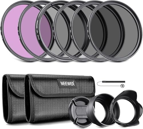 NEEWER 58mm ND Lens Filter Kit: UV, CPL, FLD, ND2, ND4, ND8, Lens Hood and Lens Cap Compatible with Canon Nikon Sony Panasonic DSLR Cameras with 58mm Lens