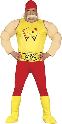 FIESTAS GUIRCA | Costume da Lottatore Adulto (52-54/L) - Maglietta, Cintura, Copristivali, Cappello, Muscoli e Pantaloni - Costumi da Clown e Sport per Halloween, Carnevale e Feste - Uomo