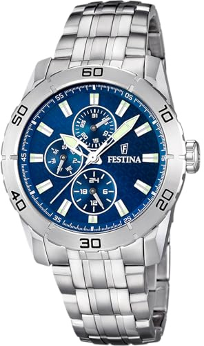 Festina Reloj Hombre Analógico de Acero Inoxidable 316l Plateado - Movimiento de Cuarzo - Cristal Mineral de Alta Resistencia - Resistente al Agua 5 ATM - Multifunción F16606/2 Special Prices