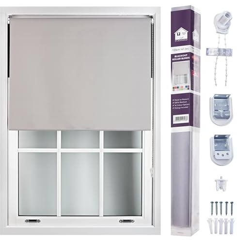 FURNISHED Roller Blinds Blackout Custom Size, Grey Gray, 120W x 165L cm