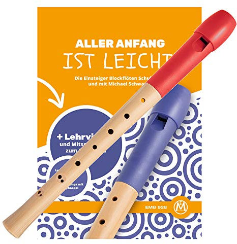 Classic Cantabile Pivella C-Sopran Blockflöte Set - Ahornholz mit Kopf aus Kunststoff - Barocke Griffweise - Inkl. Schule, Etui, Grifftabelle, Wischerstab und Korkfett - Rot