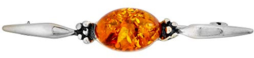 Sterling Silver Baltic Amber Oval Cabochon Brooch Pin for Women Antiqued Finish Approx. 13/16 inch Wide