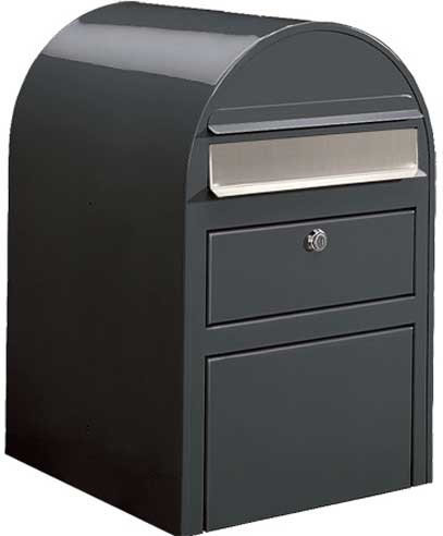 Bobi Swiss Briefkasten mit Paketfach RAL 7016 grau, Klappe aus Edelstahl Wandbriefkasten