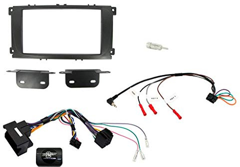 T1 Audio T1-CTKFD24 - Ford Focus 07> Mondeo 07> Complete Car Stereo Double Din Facia Fitting Kit, CT23FD07, CTSFO003, CT27AA01, CT22VX01, Black Double Din Facia Panel, Steering Stalk Lead, Aerial Adapter and Car Stereo Removal Keys. For Vehicles With Curved Factory Fitted (OEM) Car Stereos