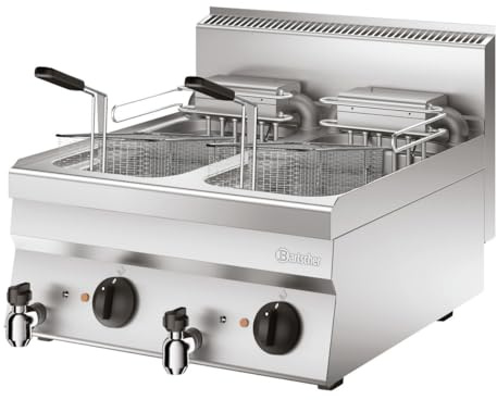 Bartscher Fritteuse 650 B600 Tischgerät, 2 Becken à 10 l, Elektro, CNS 18/10, mit Fettablasshahn und 2 Körben, für Gastronomie