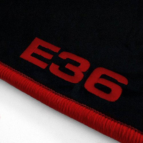 Autoteppich Stylers ATSQ300E36_000012 Passform Velours-Fußmatten mit Bestickung E36 und Rand in Rot