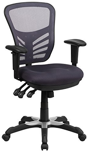Flash Furniture Bürostuhl, ergonomisch, mit Mesh-Rückenunterstützung, geformtem und höhenverstellbarem Sitz und 3 Paddelsteuerungen, Dunkelgrau