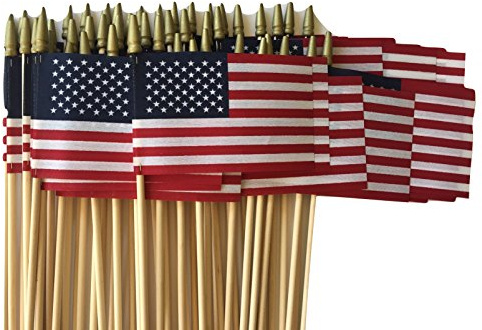 Lot of -50-4x6 Inch Double Sided US American Hand Held Stick Flags Spear Top WindStrong Made in the USA