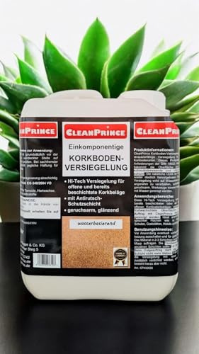 CleanPrince 2 Liter einkomponentige Korkversiegelung | Kork Versiegelung Korkboden Versiegelung glänzend Glanz Korkoberflächen Korksiegel Anti-Rutsch-Schutz wasserbasierend