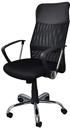 OFFICER PRODUCTS Chaise de Bureau Corfu/Chaise de Bureau Ergonomique Chaise Pivotante/Membranes Tissu et Similicuir/Fauteuil de Bureau avec Roulettes, Couleur: Noir