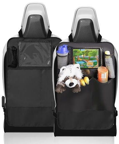 MyHappyRide Rückenlehnenschutz (2 Stück), Große Taschen und iPad-/Tablet-Fach, Auto Rücksitz-Organizer für Kinder, Autositz-Schoner wasserdicht, Kick-Matten-Schutz in universeller Passform