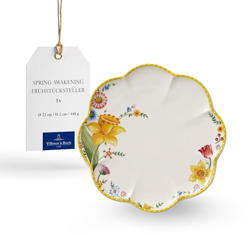 Villeroy & Boch Spring Awakening Breakfast Plate, 22 cm, Porcelain, White/Colourful, Hard