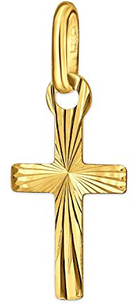 CLEVER SCHMUCK Goldener Anhänger Mini Kreuz 12 mm strahlenförmig diamantiert glänzend 333 GOLD 8 KARAT im Schmucketui