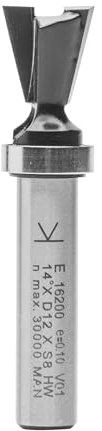 ENT 16200 Fraise queue d'arronde Carbure Queue (S) 8 mm, Diamètre (D) 12 mm, NL 12 mm, E 14°, SL 32 mm, avec roulement