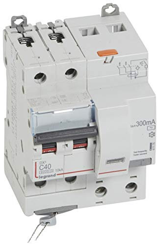 Legrand 411176 Disjoncteur différentiel monobloc DX³6000 10kA arrivée haute et départ bas à vis, 2P, 230V à 400V, 40A typeAC, 300mA