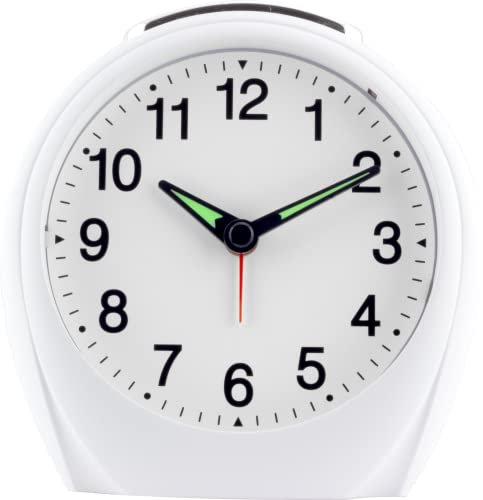 Eurotime Funkwecker, Weiß Matt, Kunststoffglas, 12-Zahlen-Zifferblatt weiß, automatische Zeitein- und Zeitumstellung von Sommer- und Winterzeit, mit Licht und Weckwiederholung, 49586-00