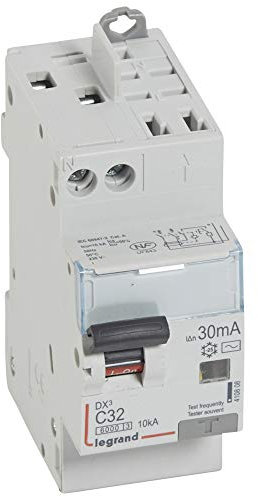 Legrand 410808 Disjoncteur différentiel monobloc DX³6000 10kA arrivée haute vis départ haut automatique, U+N 230V, 32A typeAC, 30mA