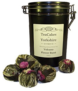 Green Flowering Artisan Tea Volcano Flower Burst 6 Tea Balls in Airseal Caddy TeaCakes of Yorkshire…