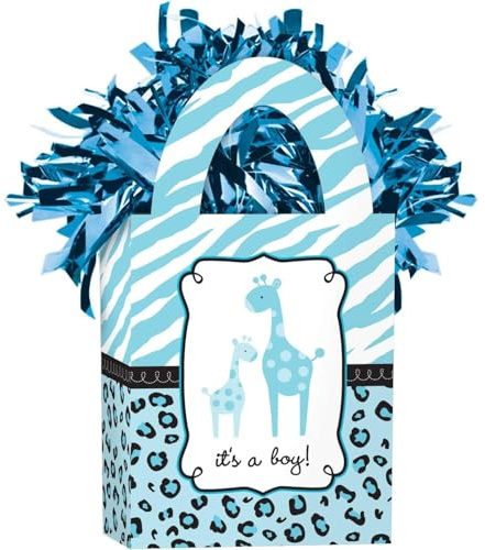 Safari Blue Baby Mini Tote Party Balloon Weight Decoration, Cardstock, 5.7 oz..