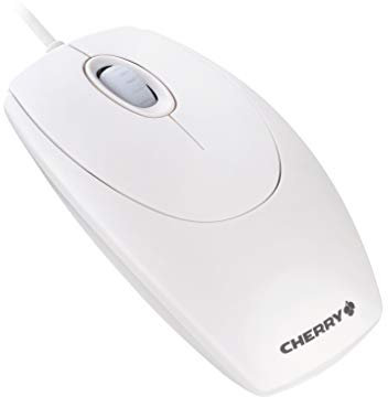 CHERRY WheelMouse, Wired Mouse, Symmetrical Design for Right and Left-Handers, Optical Sensor, USB Connection, PS/2 Adapter Included,White-Grey
