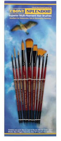 Creative Mark Ebony Splendor Short-Handle Synthetic Sable Paint Brush, Assorted Set of 9, Teijin Multi-Filament Hair, Handcrafted Synthetic Paint Brushes for Acrylic, Watercolor Painting & More