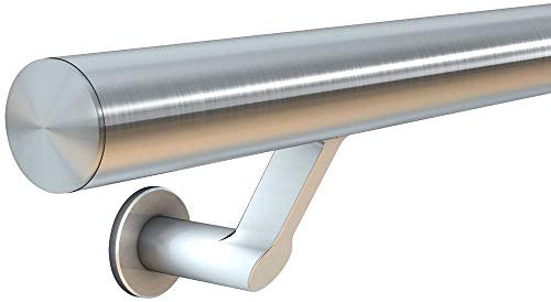 HUERO Edelstahl Handlauf | 3,0 m Länge (Rohr 2-tlg.) | V2A | Handlaufträger diagonal