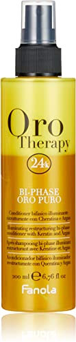 Fanola Orotherapy, Iluminating Bi-Phase Hair Conditioner for All Hair Types, Deeply Detangles and Nourishes while Revitalizing your Hair, Infused with Keratin and Argan Oil, 200