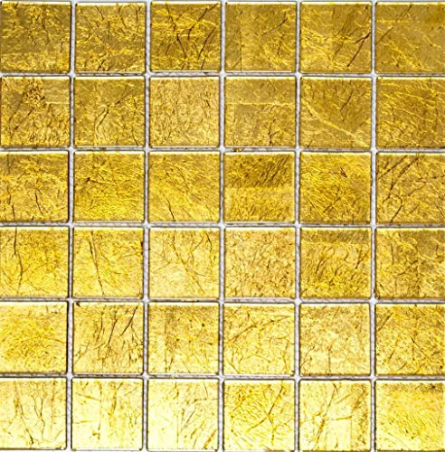 Glasmosaik Quadrat Crystal uni gold Struktur Glasmosaik Transluzent Transparent 3D, Mosaikstein Format: 48x48x8 mm, Bogengröße: 300x300 mm, 1 Bogen/Matte