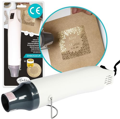Aladine - Embosseur Électrique - Heatgun Papeterie, Scrapbooking et Carterie Créative - Pistolet Embosseur Thermique à Chaud 350°, Noir